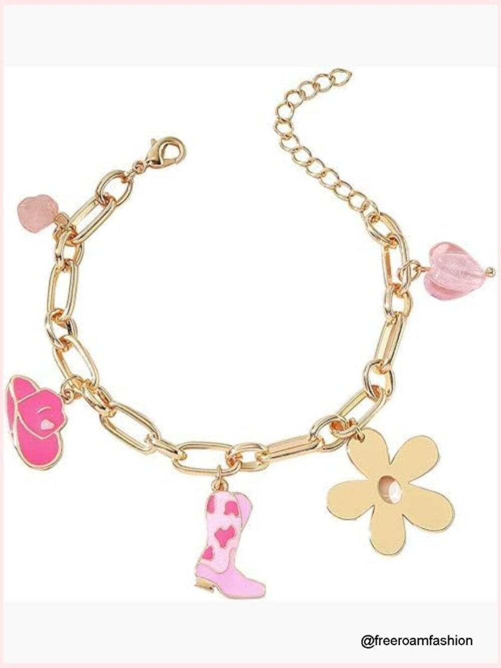 Cowgirl Charm Bracelet Western Jewelry Link Chain Boot Flower